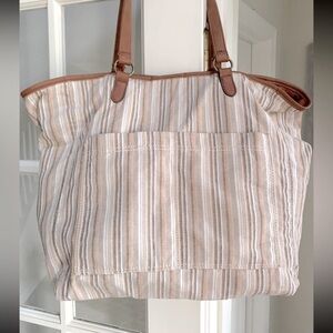 Tan striped linen look bag